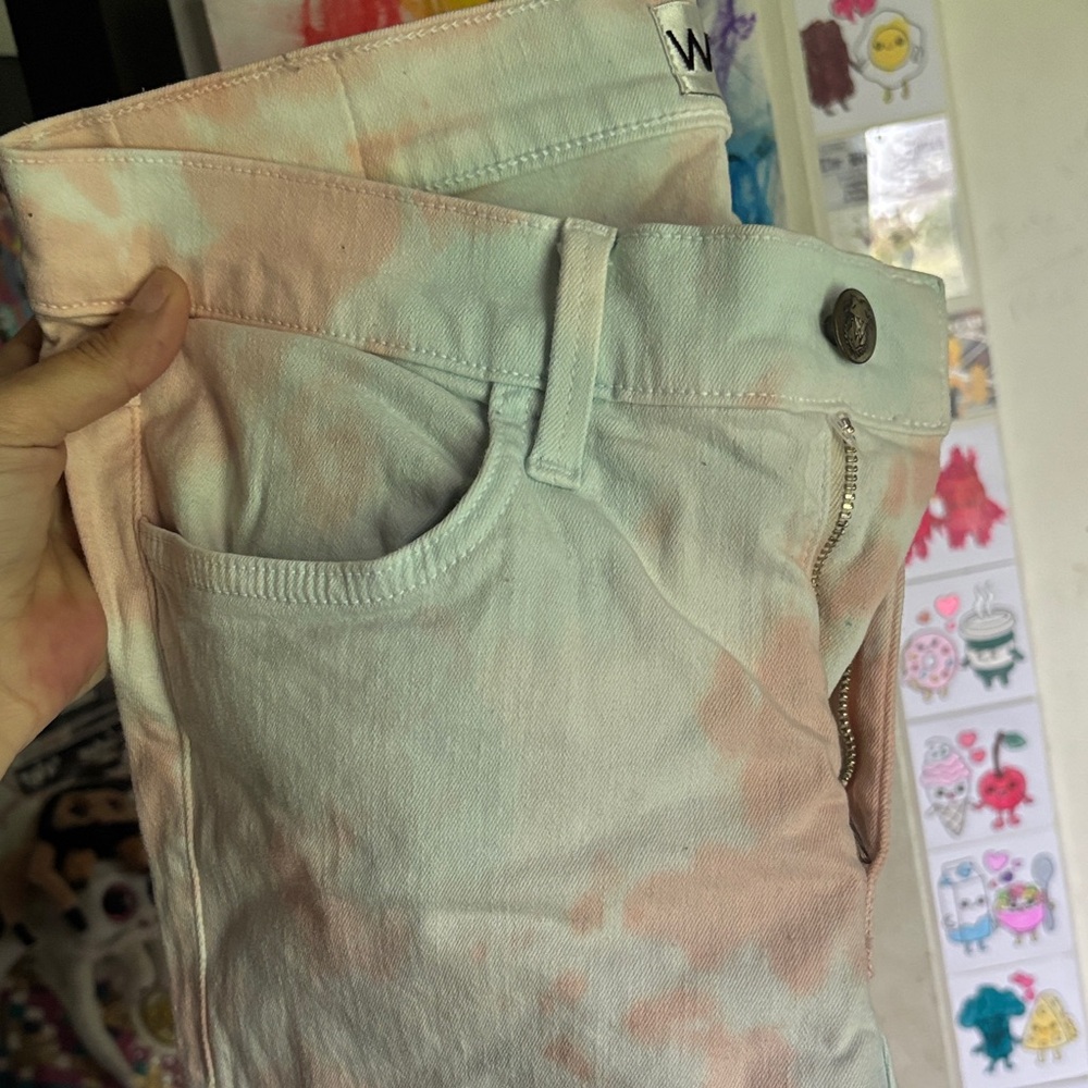 Wildfox Pastel Tie-Dye Skinny Jeans - White & Peach